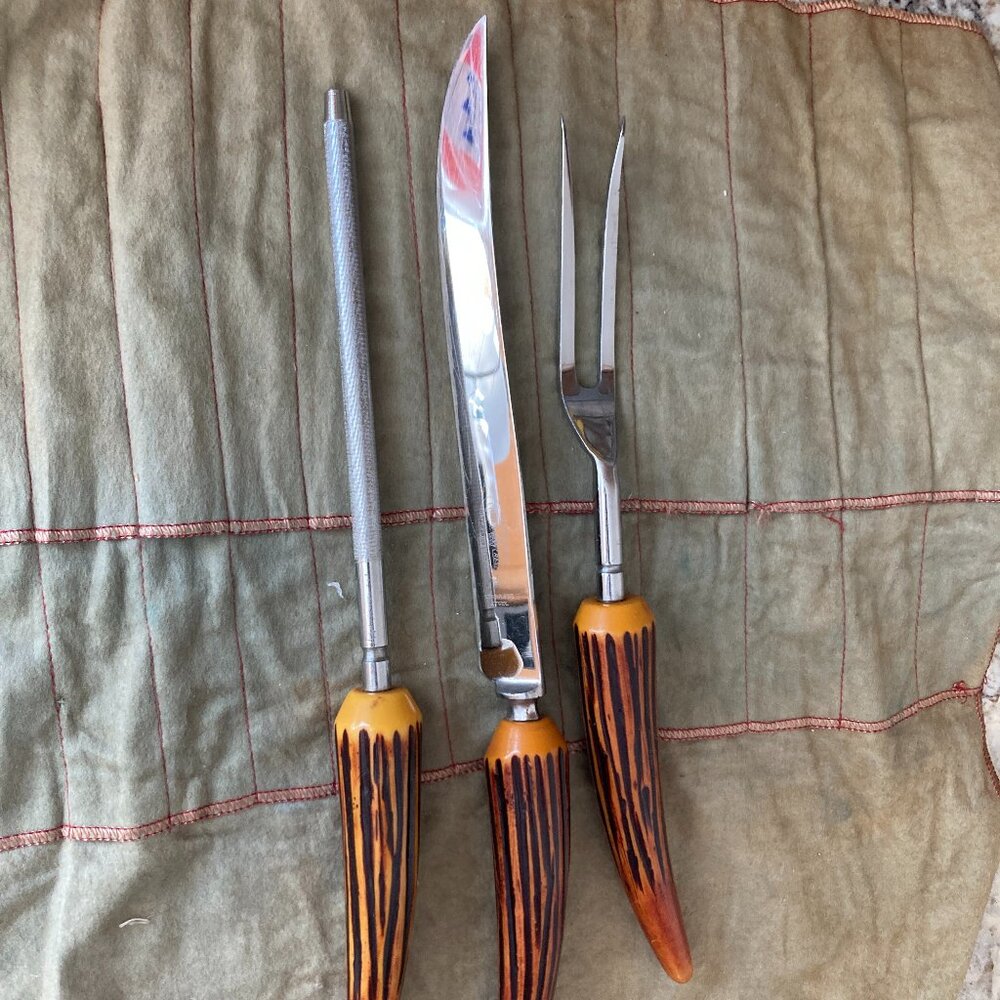 Vintage Sheffield Crown Crest England 3 Piece Carving Set.